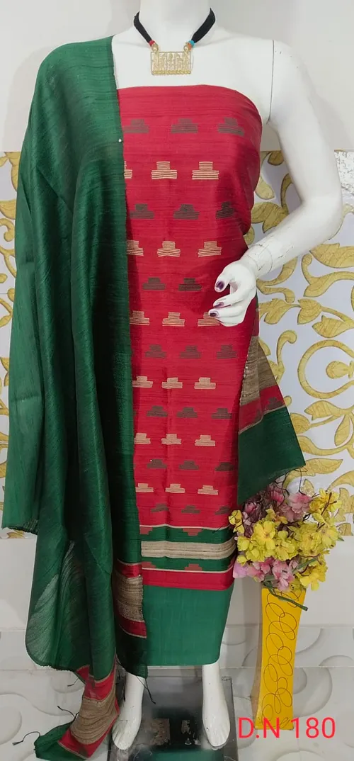 Traditional Tussar Dupion Silk Suit Material for Women